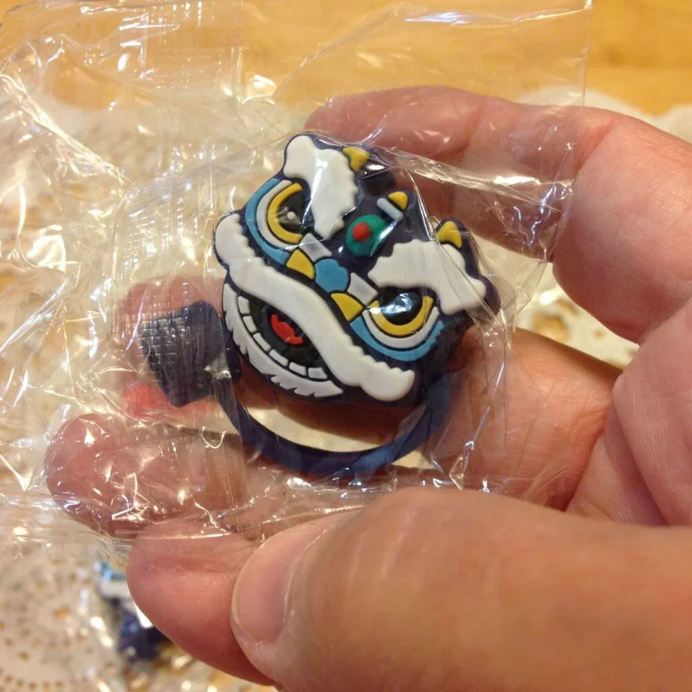 Straw Toppers set, Chinese Lion Dancers